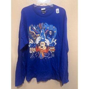 Disney‎ Sorcerer Mickey Fantasia Long Sleeve Blue Graphic T-Shirt